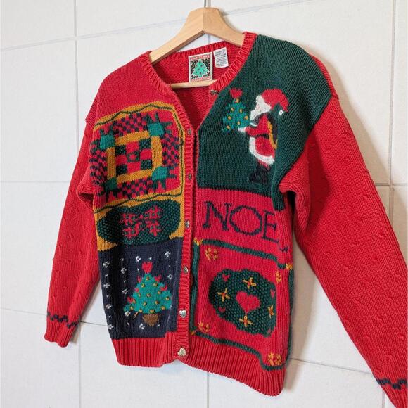 Vintage 90s Casual Corner chunky knit holiday Christmas Noel cardigan - Picture 2 of 7